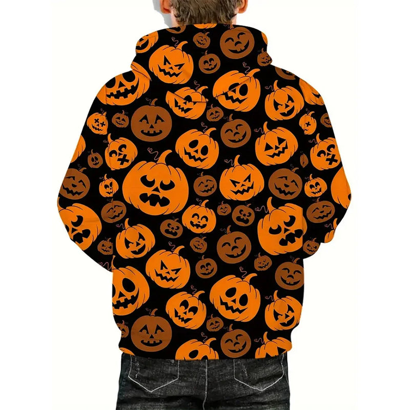 Plus size Halloween Vampire and Pumpkin Print hoodie - 3D printed jumper with kangaroo pockets, casual streetwear for both sexes