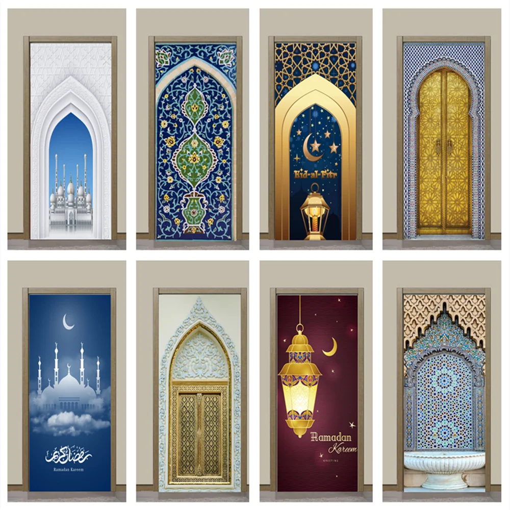 Sticker Door Stickers Home Decor Art Mural Living Room Great Mosque of Mecca Vinly Wallpaper Wall Stickers Porch door mural