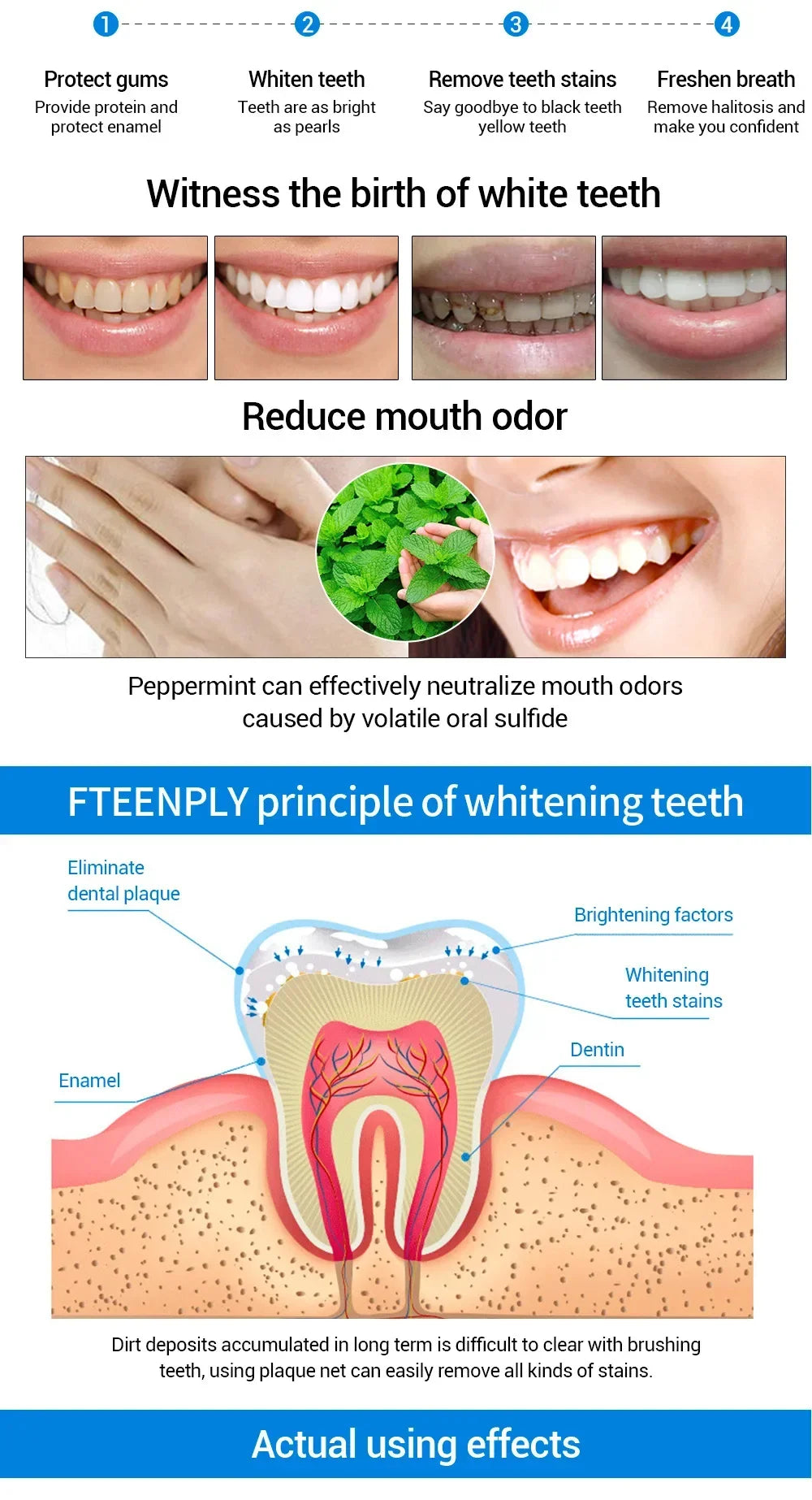 Teeth Whitening Toothpaste Fast Remove Smoke Coffee Tea Stains Cleaning Oral Hygiene Plaque Fresh Breath Bleaching Dental Tools