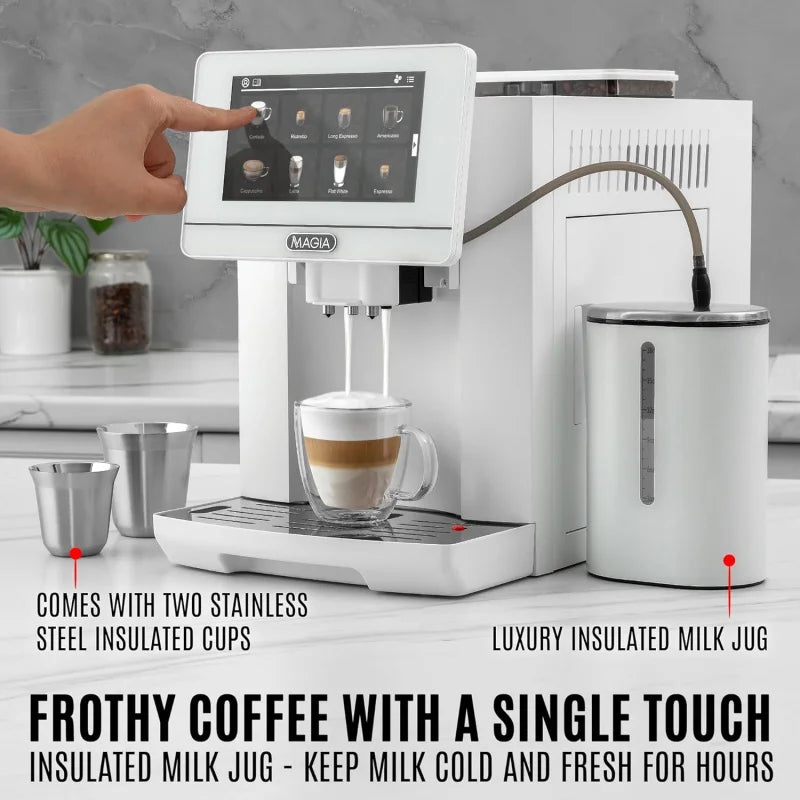 Kitchen Magia Super Automatic Espresso Machine with Grinder - Espresso Maker with Milk Frother & Insulated Milk Contai