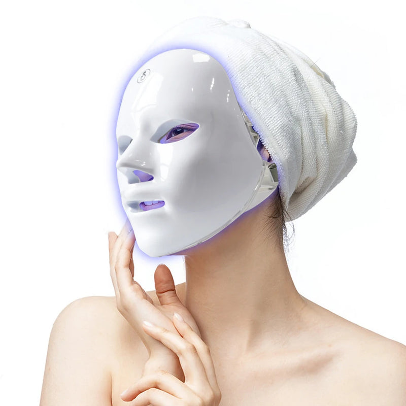 LED Facial Mask Photon Therapy Brightening 7 Colors Face Skin Rejuvenation Acne Care Shrinking Pores Anti-Wrinkle Home Facial