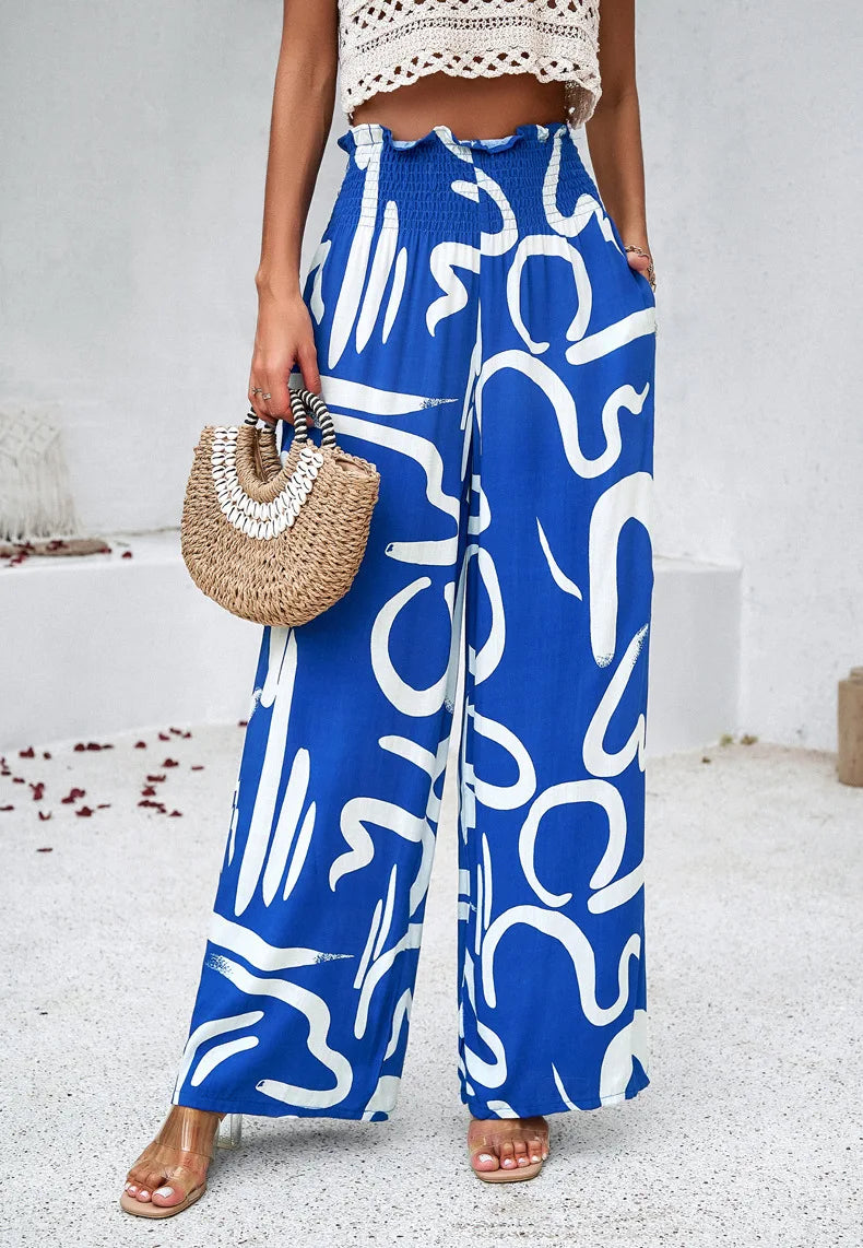 Print Floral Casual Pants Fashion Women Office Sweet High Waist Wide Leg Long Pants New 2024 Holiday Loose Trousers