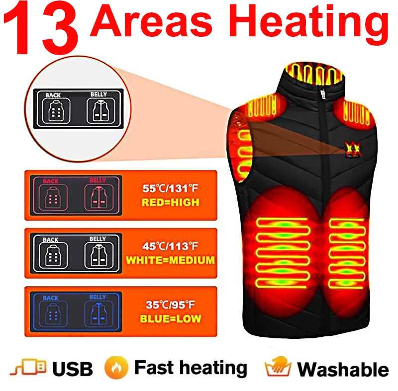 17/13/9 Areas Usb Heated Jacket Men Women Electric Heated Vest Heating Vest Heated Bodywarmer Usb Inner Heat Vest Veste