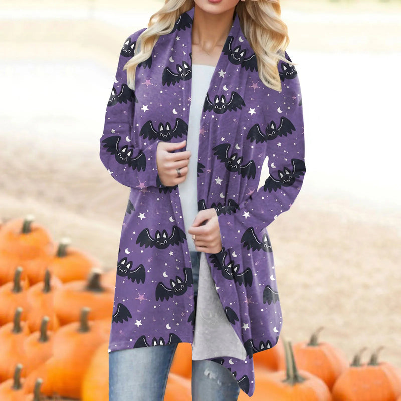 Women‘s Cardigan Fashion Halloween Print Western Ethnic Jacket Long Sleeve Coat Female Autumn Winter Plus Size Clothes