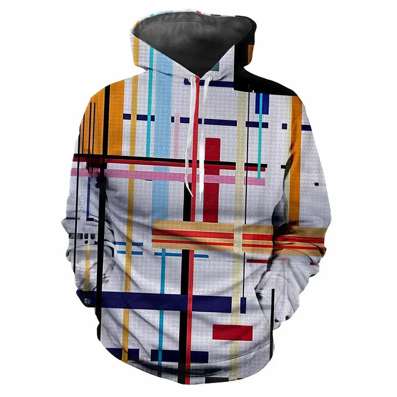 Trendy men's Hoodie Printed  Color Lattice Patterns Digital Printing Casual Long Sleeved Hooded Thick Fabric Tops