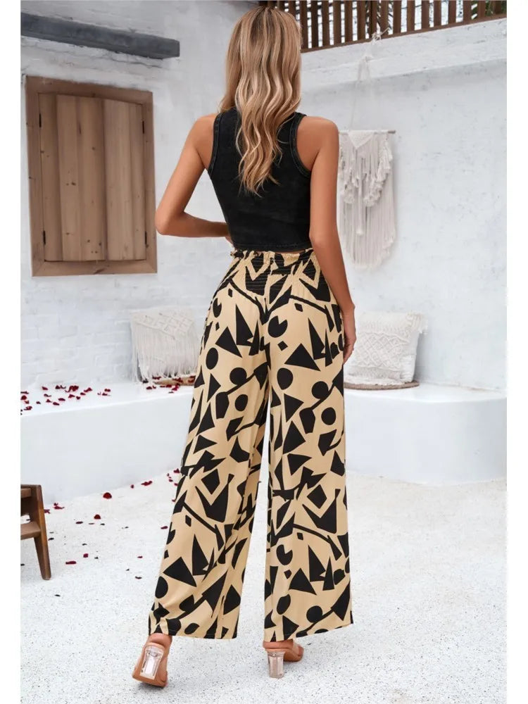 Print Floral Casual Pants Fashion Women Office Sweet High Waist Wide Leg Long Pants New 2024 Holiday Loose Trousers