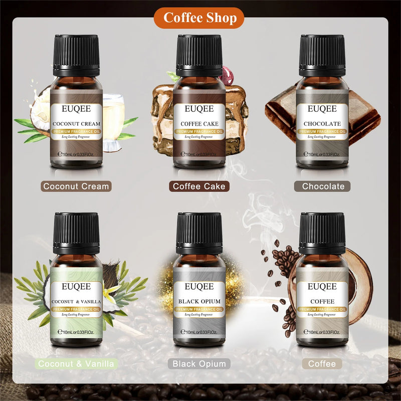 EUQEE 6pcs/set Fragrance Oil Gift Kit For Diffuser Coffee Bakery Harvest Spice Pumpkin Pie Forest Pine Sweet Fruit Aroma Oils