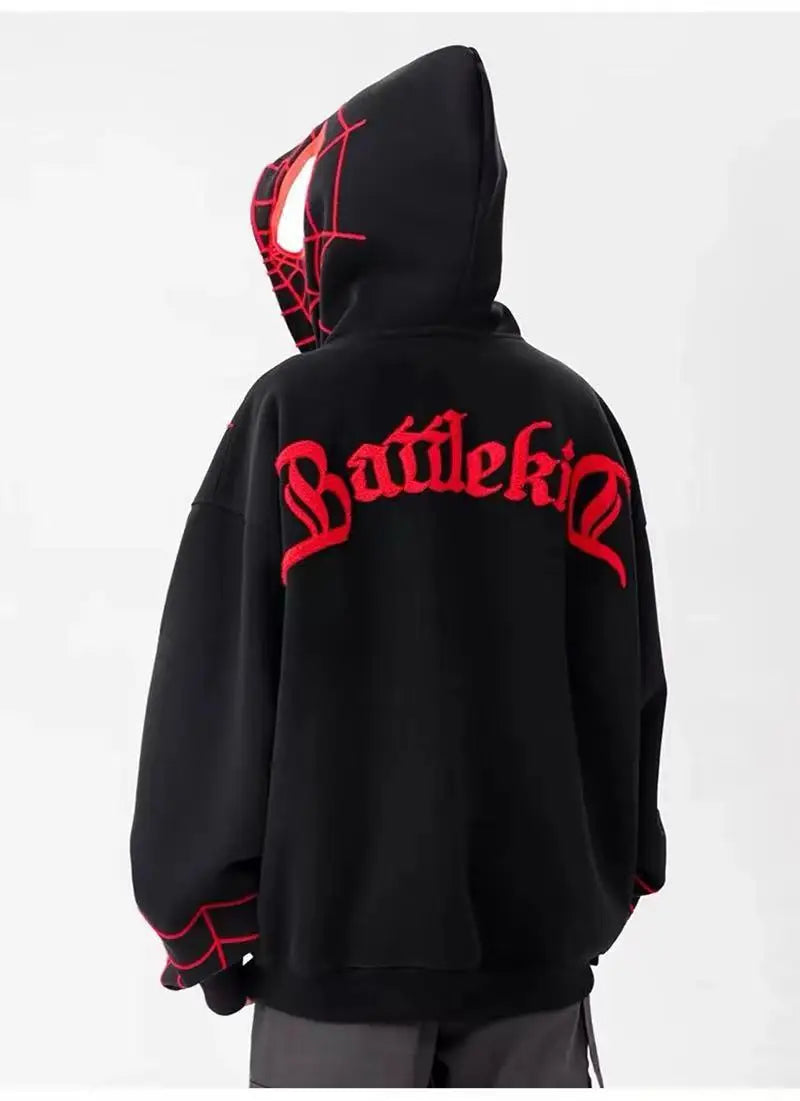 Gothic Y2k Anime Embroidery Zipper Spider Hoodies Men Sweatshirt Clothes Harajuku Oversize Hip Hop Long Sleeve Hoodie Men Women