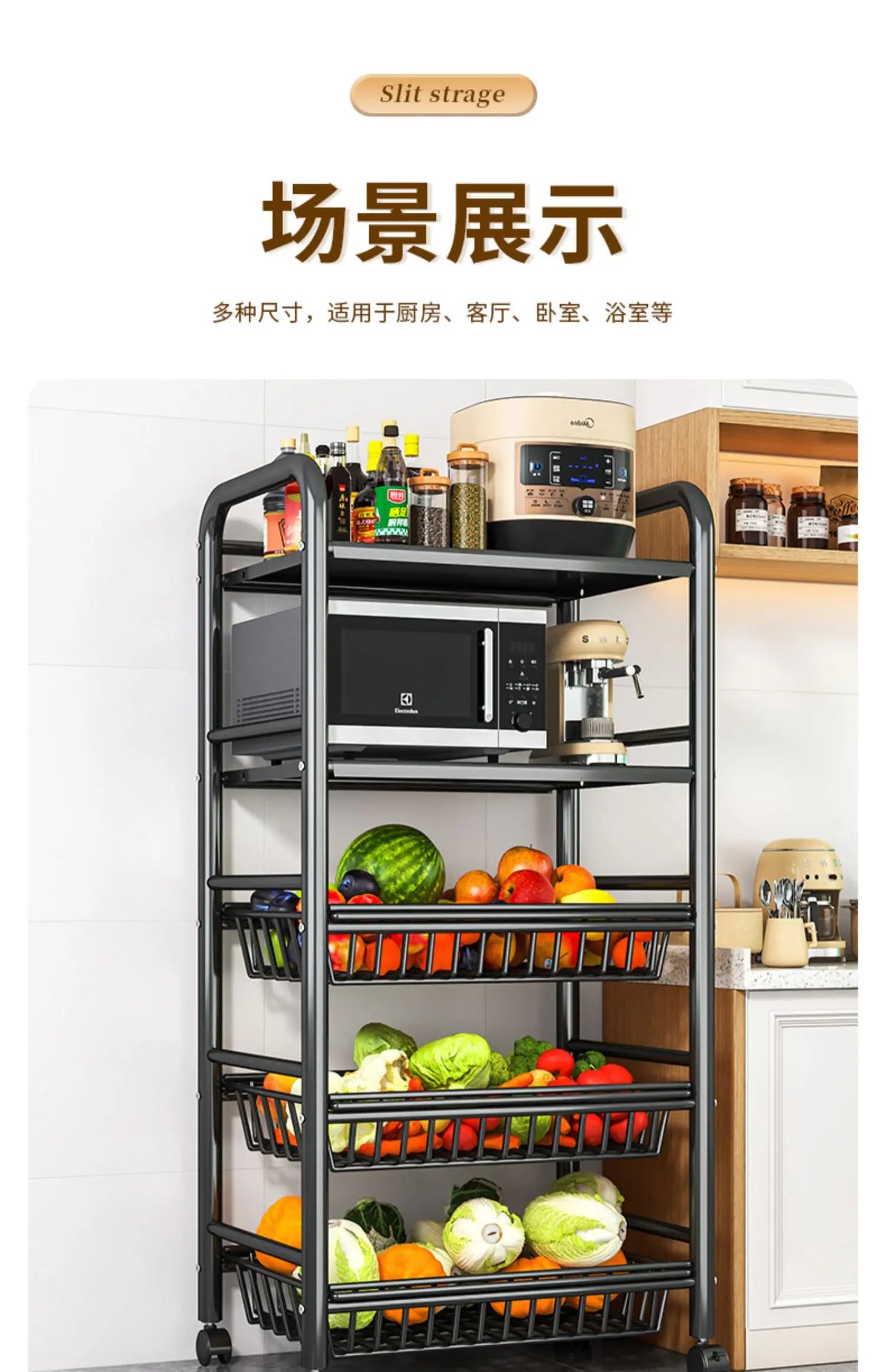 Organizer Cart Wheels Storage Trolley Shelf Kitchen Things Furniture Storages Islands Home Microwave Cart Kitchen Island Table