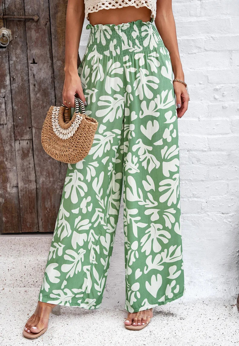 Print Floral Casual Pants Fashion Women Office Sweet High Waist Wide Leg Long Pants New 2024 Holiday Loose Trousers