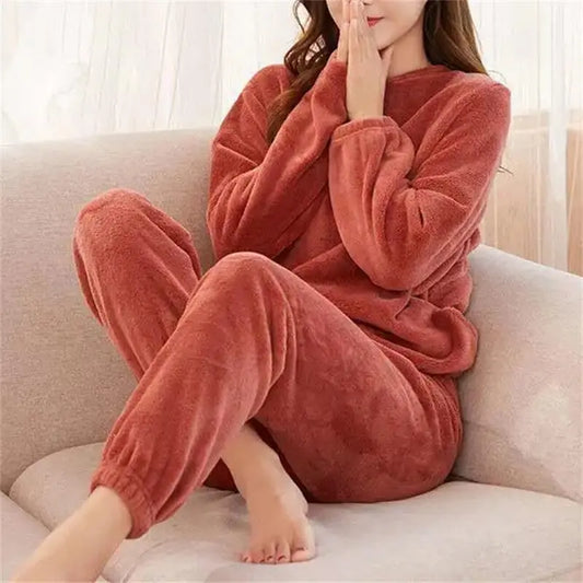 Women Velvet Pajama Set Fleecing Warm Loose Top And Elastic Waist Pants Home Casual Warm Woolen Suit Women 2023 Autumn Winter