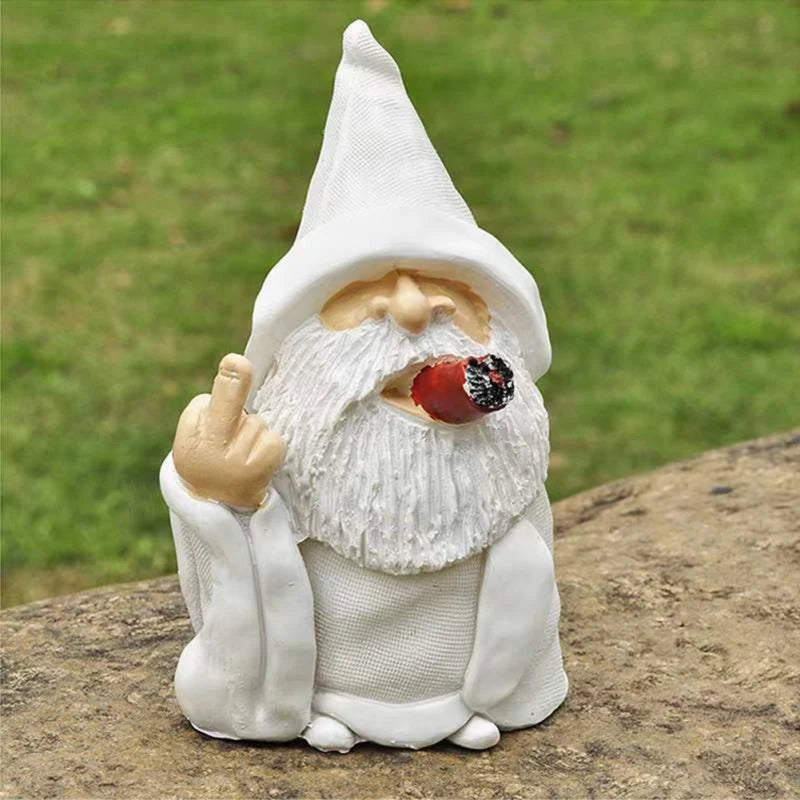 Micro Smoking Gnome Statue Erect Middle Finger Provocative Gnome Landscape Garden Decoration Resin Garden Figurines Ornaments