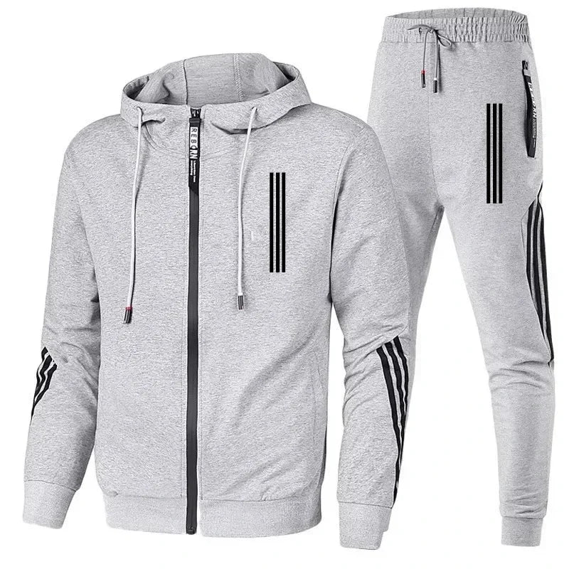 Triple Slant Hoodie Jacket Sport Zipper Tracksuits Sports Jogging Male Fitness Clothing Two Piece Men's Hoodies+Pants Sets