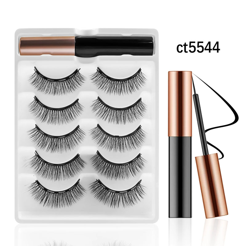 REDSIREN 5Pairs Magnetic Eyelashes With Eyeliner Reusable Thick Natural Eye Lashes New 5Piece Magnet False Eyelashes