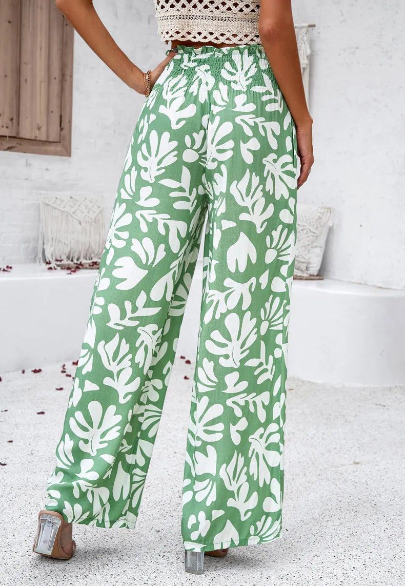 Print Floral Casual Pants Fashion Women Office Sweet High Waist Wide Leg Long Pants New 2024 Holiday Loose Trousers