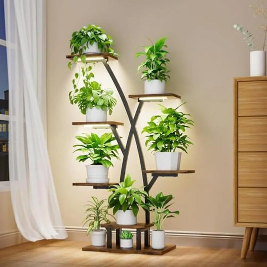 7-Tier Tree-Shaped Indoor Plant Stand with Grow Lights - 42" Sturdy Metal Shelf for Multiple Plants