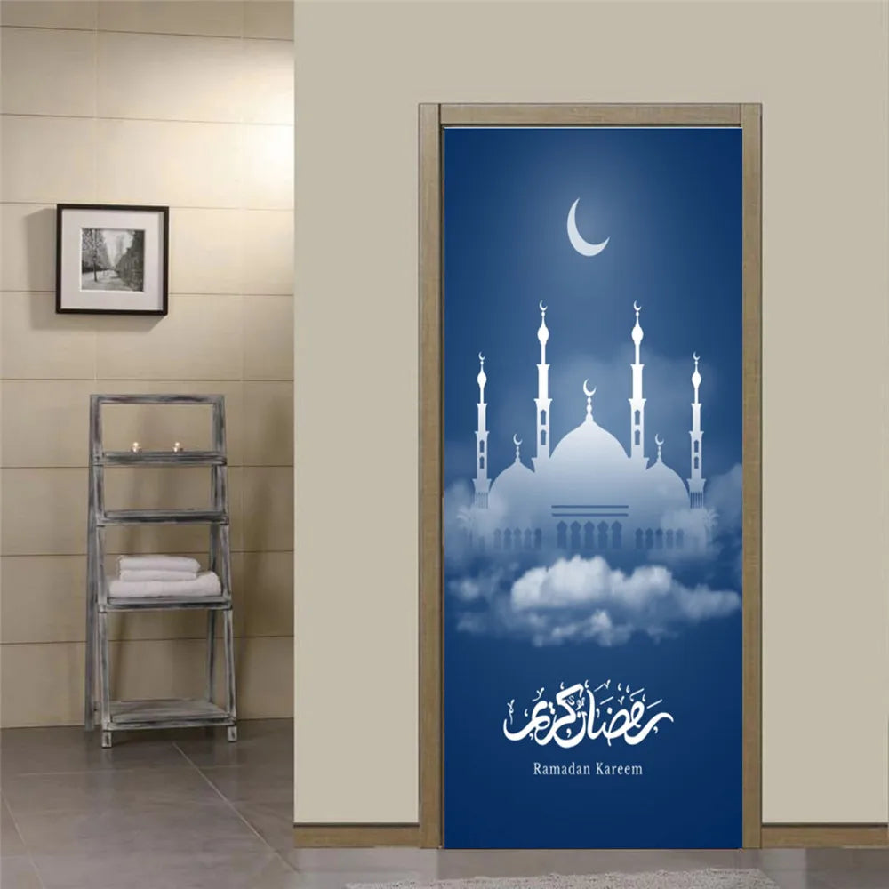 Sticker Door Stickers Home Decor Art Mural Living Room Great Mosque of Mecca Vinly Wallpaper Wall Stickers Porch door mural