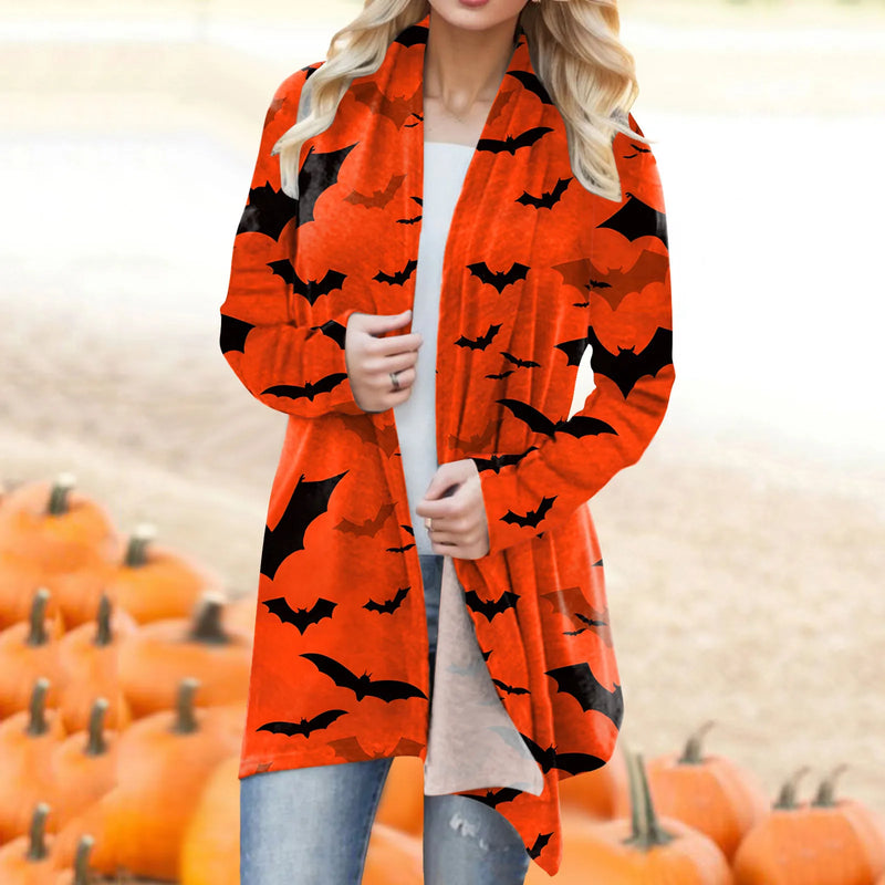 Women‘s Cardigan Fashion Halloween Print Western Ethnic Jacket Long Sleeve Coat Female Autumn Winter Plus Size Clothes