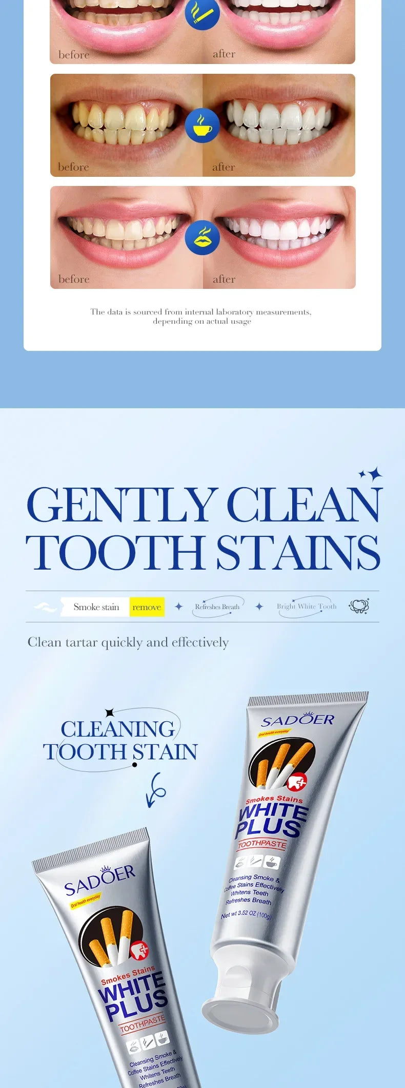 Teeth Whitening Toothpaste Fast Remove Smoke Coffee Tea Stains Cleaning Oral Hygiene Plaque Fresh Breath Bleaching Dental Tools