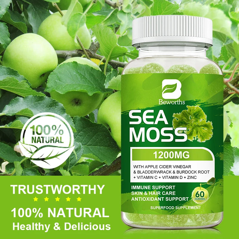 Sea Moss Gummies-Made with Bladderwrack & Burdock Root - Seamoss Supplement for Thyroid, Energy, Immune Support