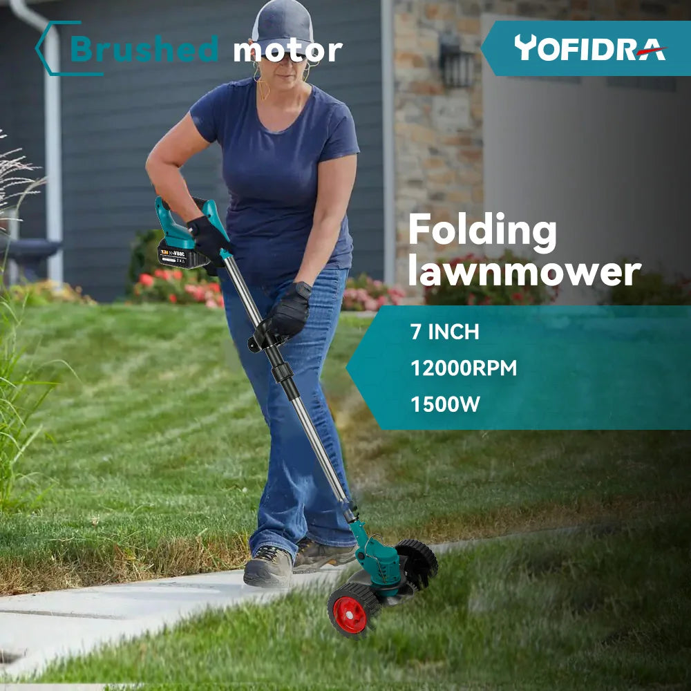 Yofidra Electric Lawn Mower Handheld For Makita 18V Battery Cordless Garden Grass Trimmer Length Adjustable with 2 Battery