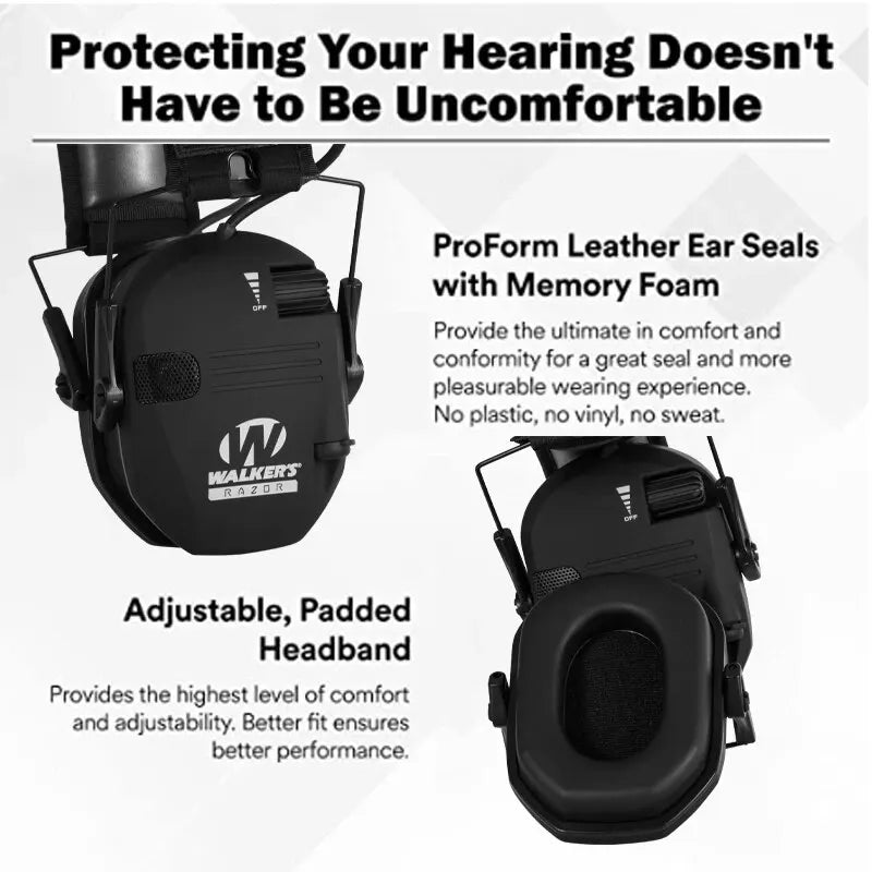 Electronic Earmuff for Walker's Razor Slim Ultra Low Profile Compact Design Adjustable Range Shooting Hunting Hearing Protection