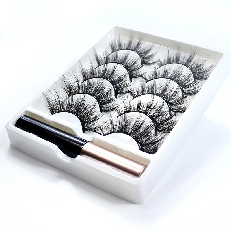 REDSIREN 5Pairs Magnetic Eyelashes With Eyeliner Reusable Thick Natural Eye Lashes New 5Piece Magnet False Eyelashes