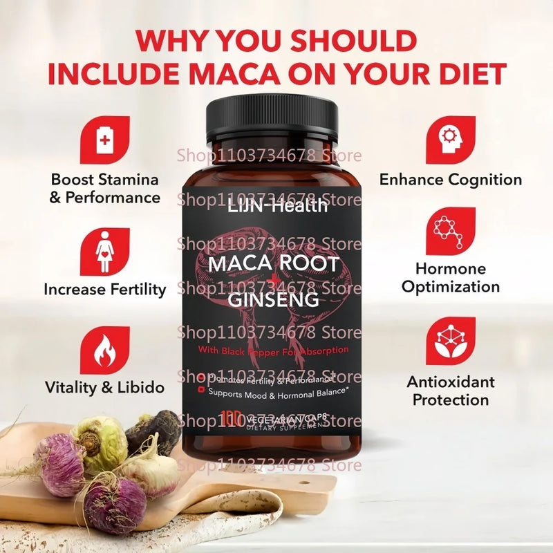 100% Organic Maca Root Capsules – 14,400mg Extra Strength with Panax Ginseng & Black Pepper for Maximum Absorption