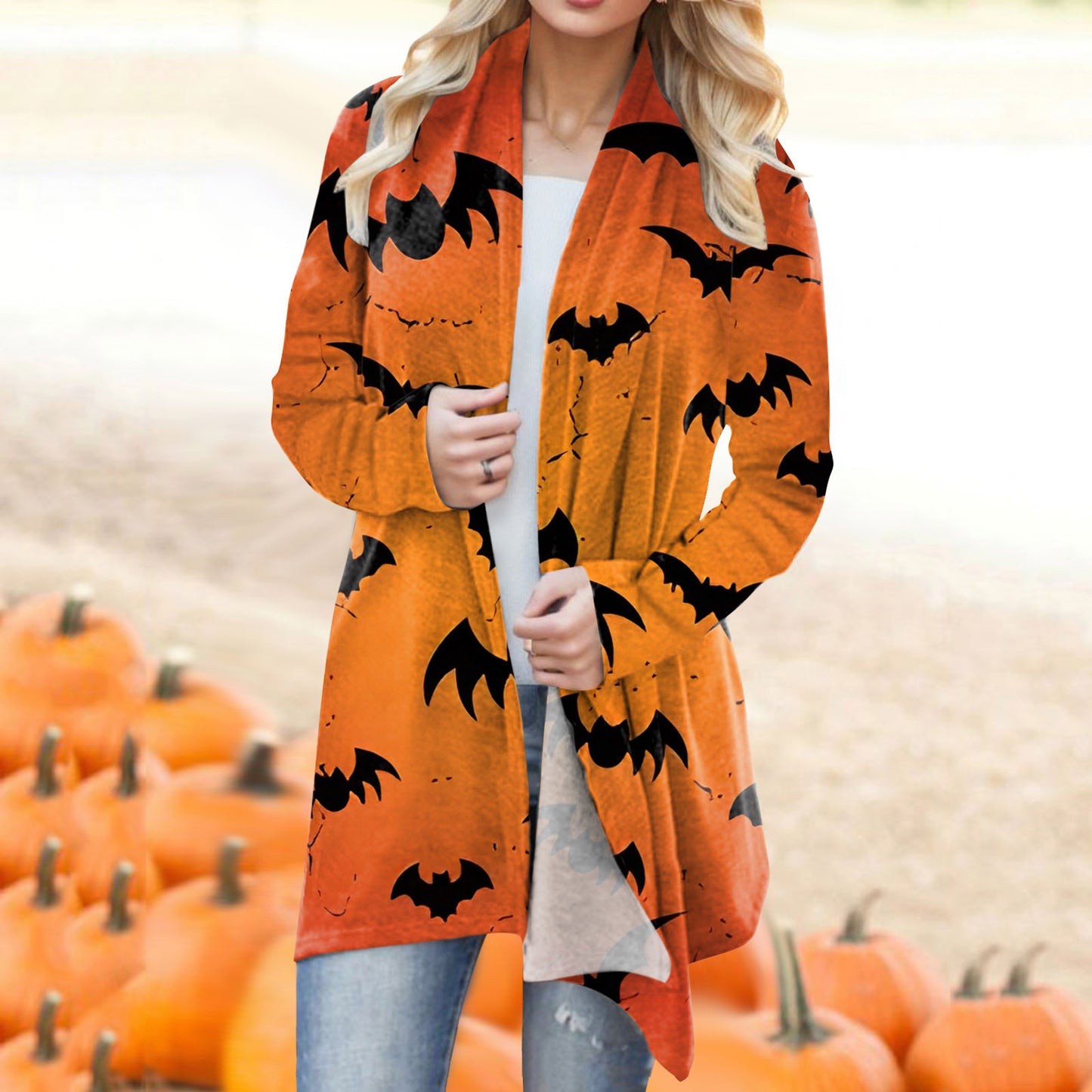 Women‘s Cardigan Fashion Halloween Print Western Ethnic Jacket Long Sleeve Coat Female Autumn Winter Plus Size Clothes