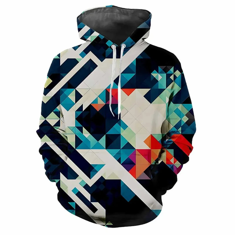 Trendy men's Hoodie Printed  Color Lattice Patterns Digital Printing Casual Long Sleeved Hooded Thick Fabric Tops