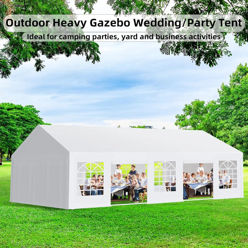 20 x 32 FT Outdoor Party Camping Gazebo Shelter  Events Tent w/Removable Sidewalls & 3 Storage Bags, White