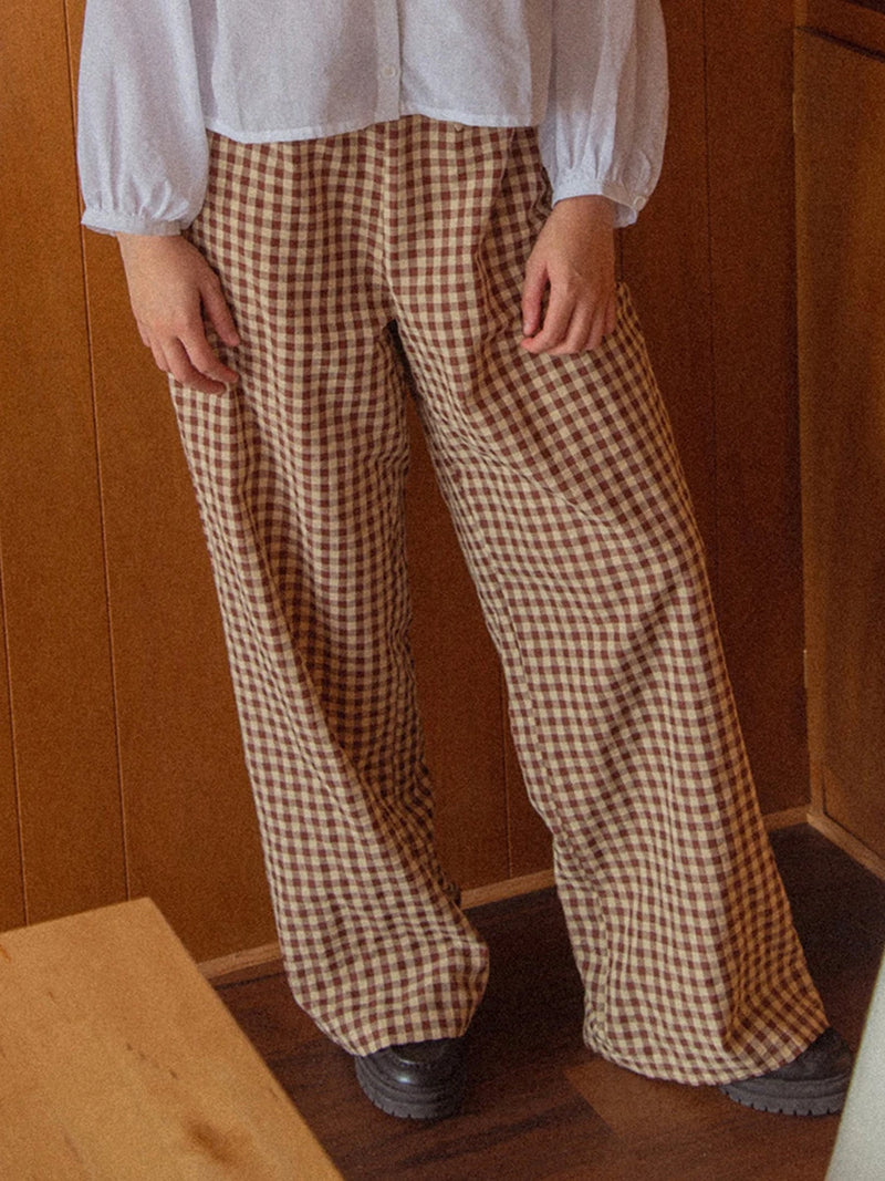 Gaono Comfy Wide Leg Pants Vintage Elastic Waist Plaid Striped Print Pants Women Lounge Trousers Pockets 00s Retro Pajams Bottom