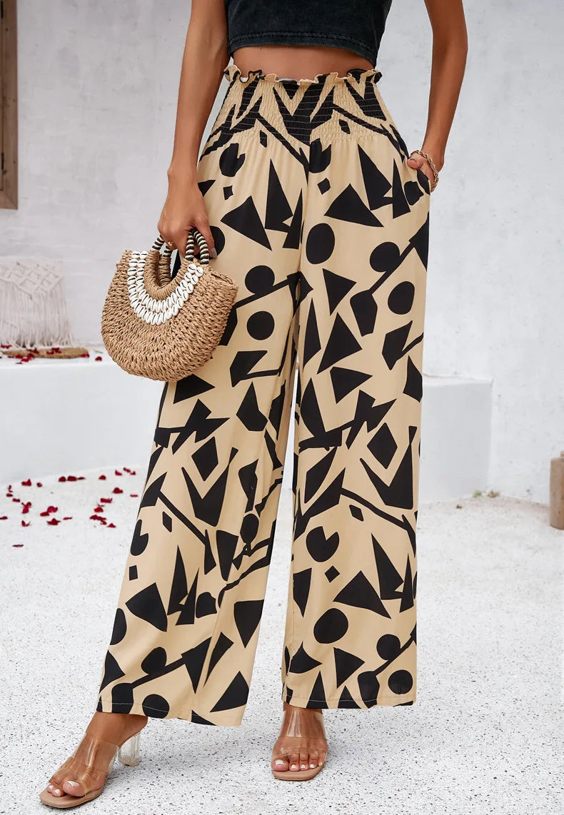 Print Floral Casual Pants Fashion Women Office Sweet High Waist Wide Leg Long Pants New 2024 Holiday Loose Trousers