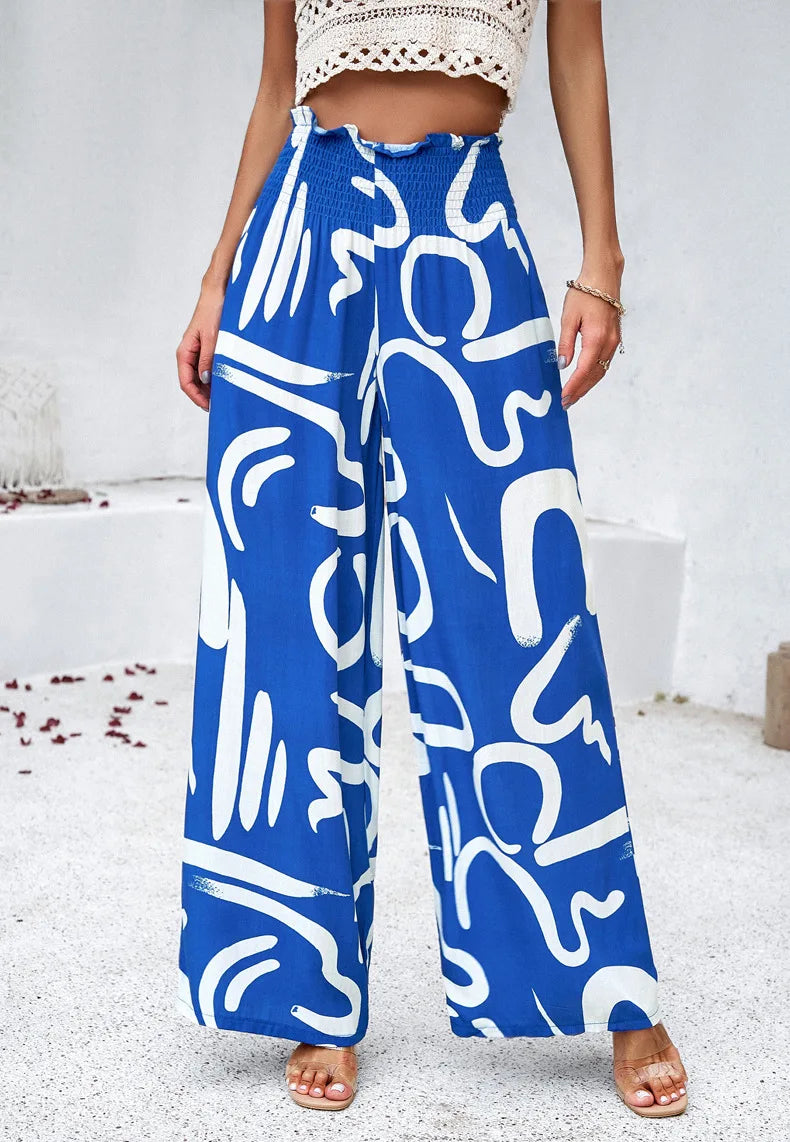 Print Floral Casual Pants Fashion Women Office Sweet High Waist Wide Leg Long Pants New 2024 Holiday Loose Trousers