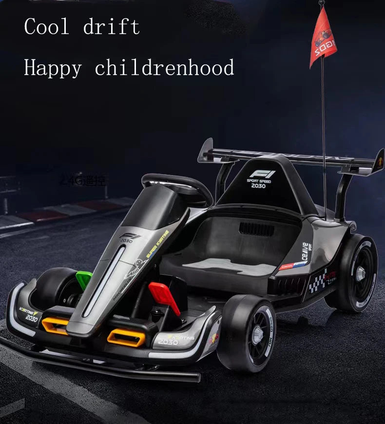 new design 360 degree drifting 24V 10A battery dual drive electric go kart with EVA soft cushion and cool flashing light for kid