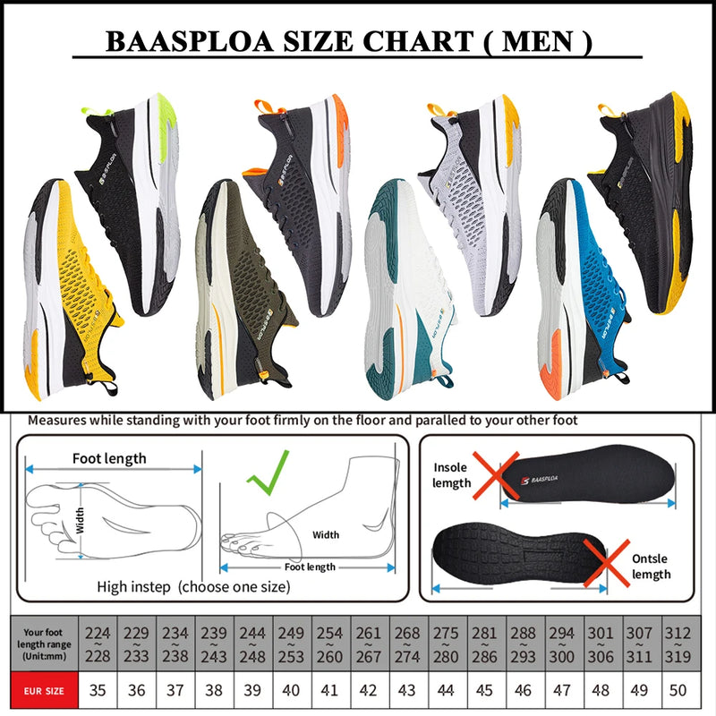 Baasploa Lightweight Running Shoes For Men 2023 Men's Designer Mesh Casual Sneakers Lace-Up Male Outdoor Sports Tennis Shoe