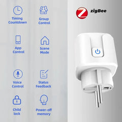 Tuya 20A Zigbee Smart Socket: High-Power EU Plug with Power Metering | Compatible with Zigbee2MQTT, ZHA, & SmartLife - Remote Voice Control for Heavy Appliances