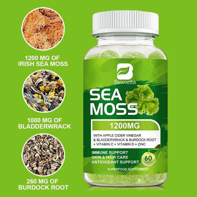 Sea Moss Gummies-Made with Bladderwrack & Burdock Root - Seamoss Supplement for Thyroid, Energy, Immune Support