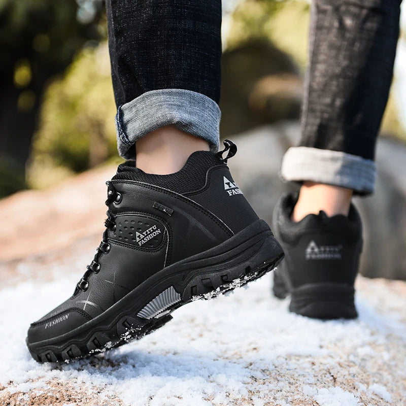 Brand Men Winter Snow Boots Waterproof Leather Sneakers Super Warm Men's Boots Outdoor Male Hiking Boots Work Shoes Size 39-47