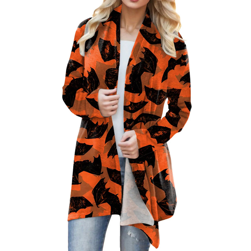 Women‘s Cardigan Fashion Halloween Print Western Ethnic Jacket Long Sleeve Coat Female Autumn Winter Plus Size Clothes