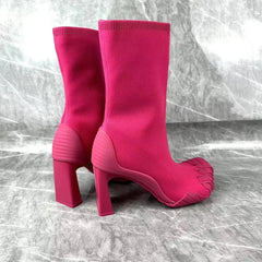 Rose Red & White Leather Five-Finger Boots: Hollow Heel Designer Ankle Booties | Sporty Tabi Inspired Split-Toe Shoes for Autumn & Winter Fashion