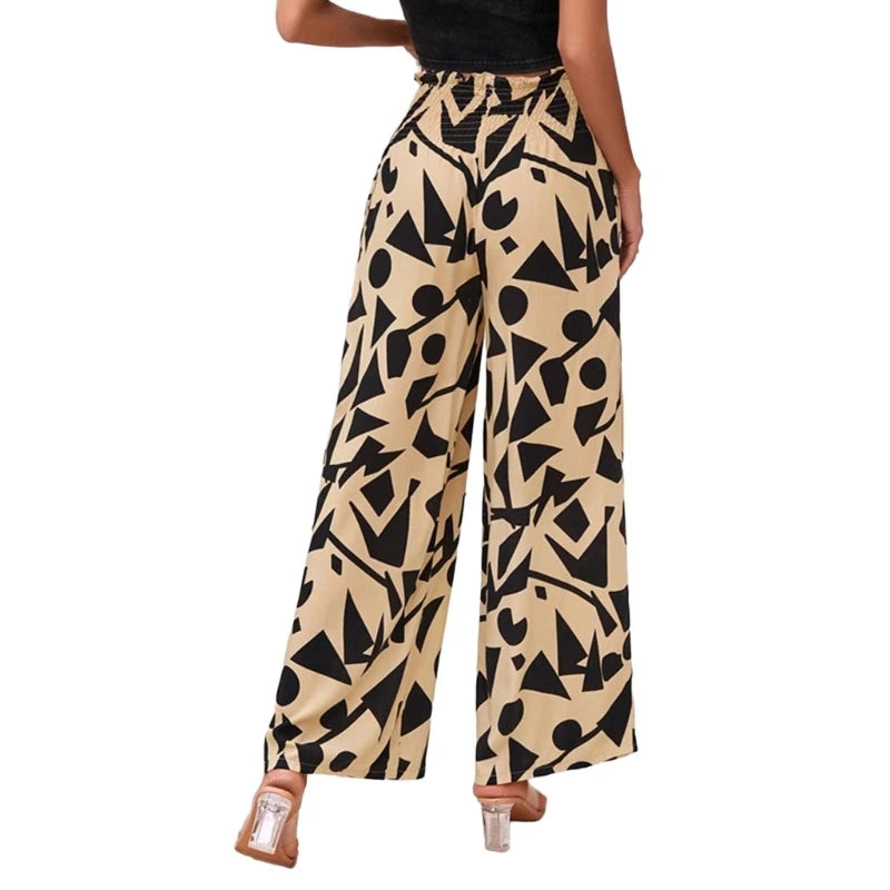 Women's Floral High Waist Wide Leg Pants Bohemian Summer Beach Palazzo Pants Trendy Long Trousers with Pockets