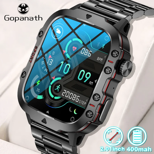 Military smartwatch men's outdoor sturdy appearance sports and fitness tracker 24H health monitor 1.96-inch smartwatch