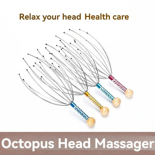 Octopus Head Massager Stainless Steel Engraved Head Relaxer Brain Massage Claw Scalp Scratcher Itch Reliever