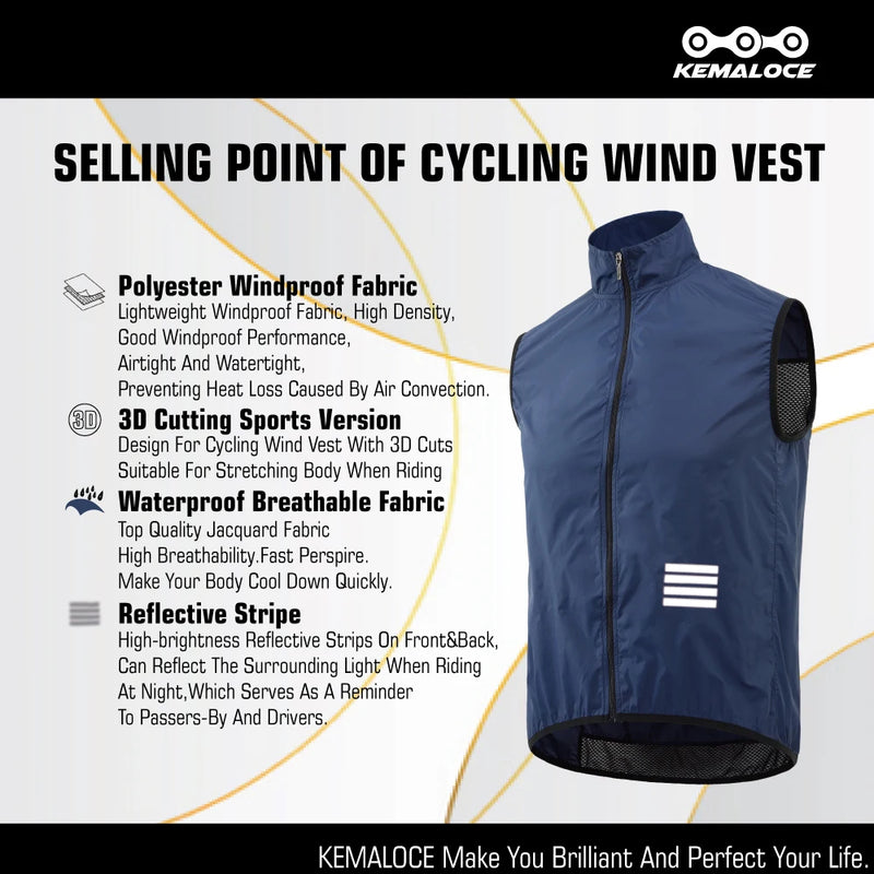 KEMALOCE Cycling Vest Black&Yellow Mens Cycling Gilets Lightweight Windproof Reflective Bike Sports Sleevess Jackets