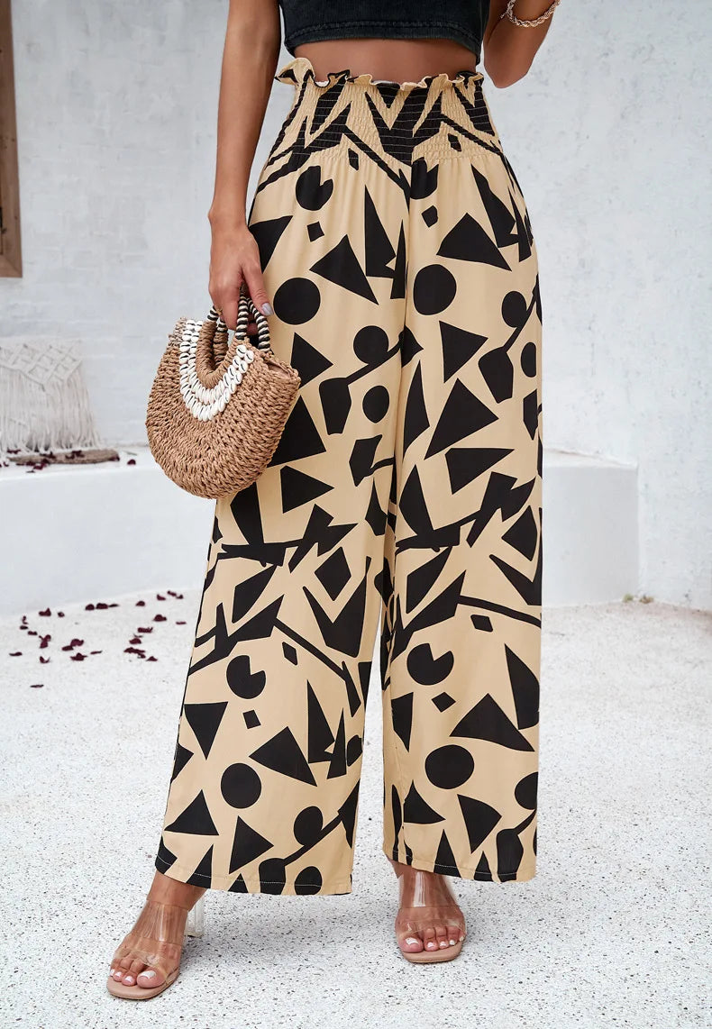 Print Floral Casual Pants Fashion Women Office Sweet High Waist Wide Leg Long Pants New 2024 Holiday Loose Trousers