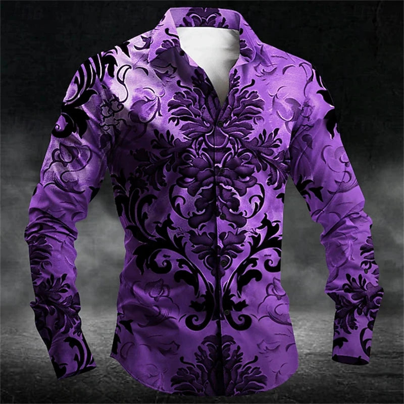 2024 New Men's Halloween Fashion Shirt 3D Devil Pumpkin Print Long Sleeve Halloween Street Buttoned Single Breasted Shirt S-5XL