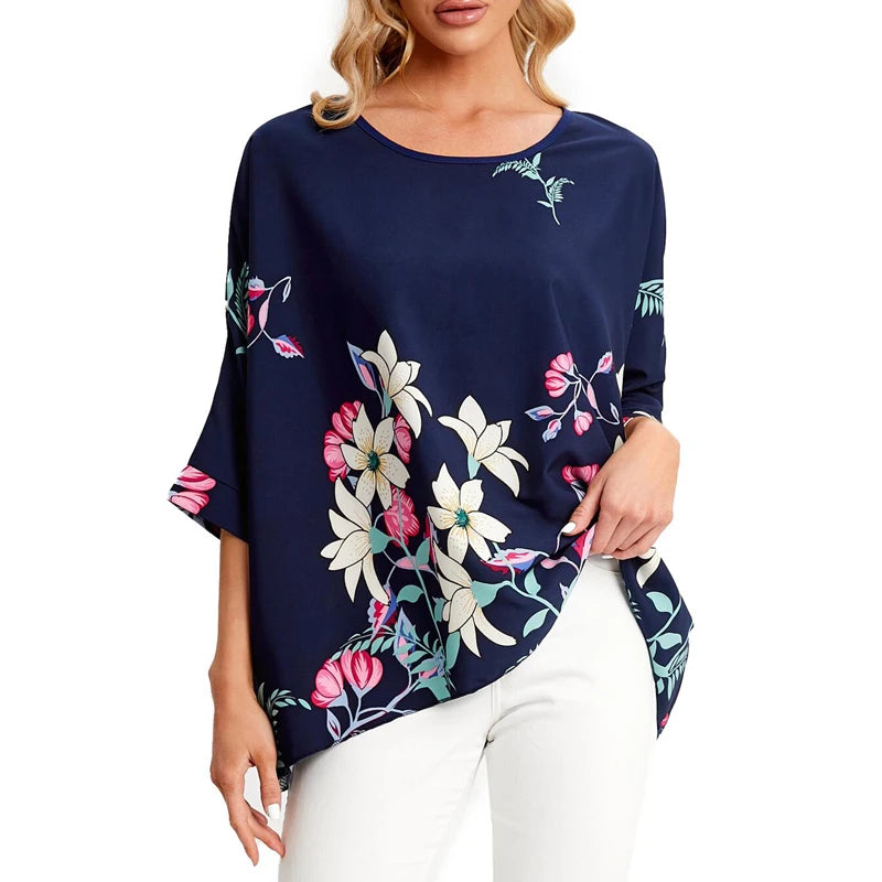 BHflutter Blouse Plus Size 2022 New Batwing Casual Summer Blouse Women Boho Chiffon Shirt Top Shirt Women