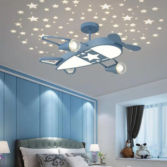 Starry Night Aircraft Chandelier for Kids room girl Bedroom Blue Pink Airplane lamp Children Baby Nursery boy room ceiling light