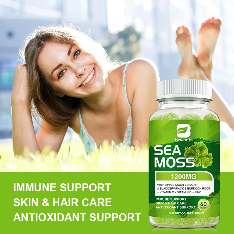 Sea Moss Gummies-Made with Bladderwrack & Burdock Root - Seamoss Supplement for Thyroid, Energy, Immune Support